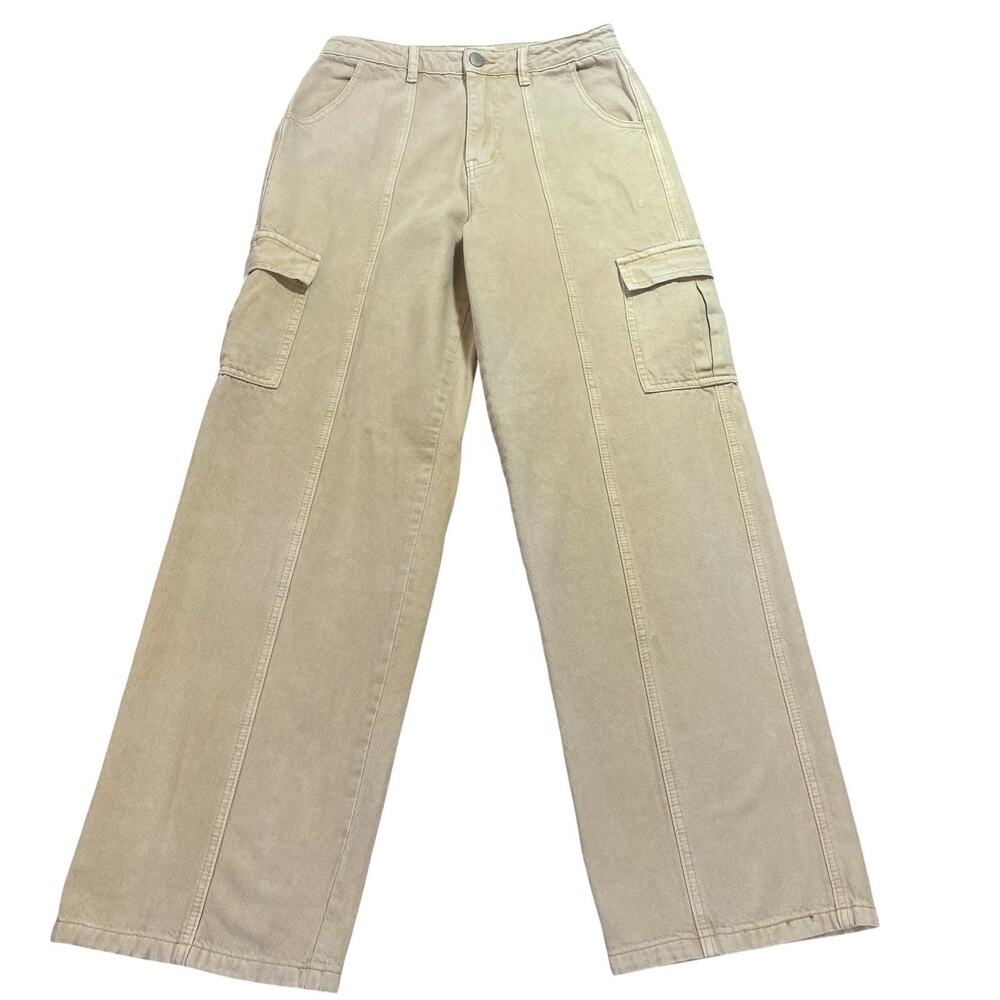 Gilded Intent Wide Leg Cargo Jeans Womens‎ Fit 28x31 (27x32 Tag) Beige 90s Retro